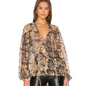 Free People Women’s Size Large Out For The Night Snakeskin Print Blouse